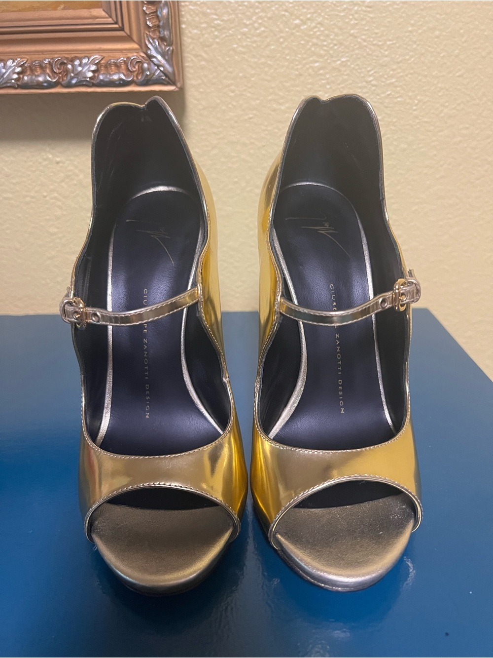 Giuseppe Zanotti Gold Metallic Peep-Toe Mary Jane Stilettos - Picture 10 of 12